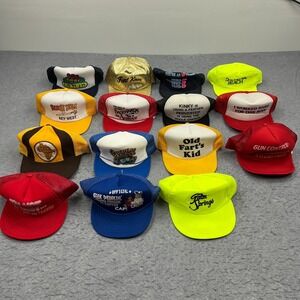 VTG Hat Lot Of 15 Adult Novelty Funny Colorful Mesh Snapback Trucker Caps 1980s
